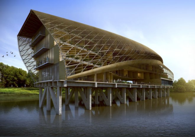 baton rouge, municipal dock, trahan architects, shade screen, mixed-use development