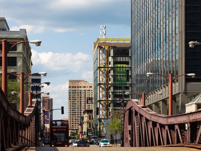 greenway self park, vertical axis wind turbines, green building, hok, sustainable architecture, chicago