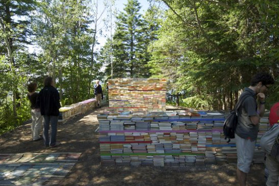 Jardin de la Connaissance, garden of knowledge, book architecture, reclaimed books, temporary garden, mushrooms