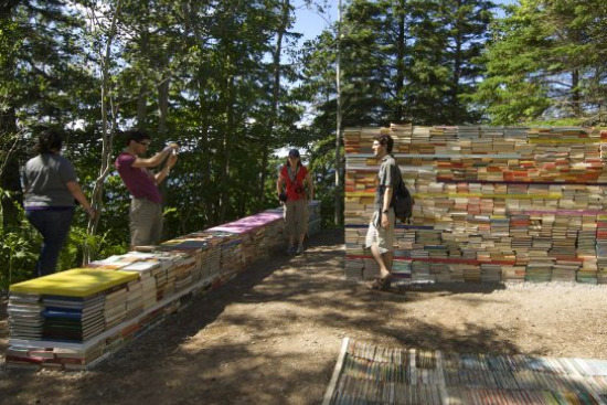 Jardin de la Connaissance, garden of knowledge, book architecture, reclaimed books, temporary garden, mushrooms