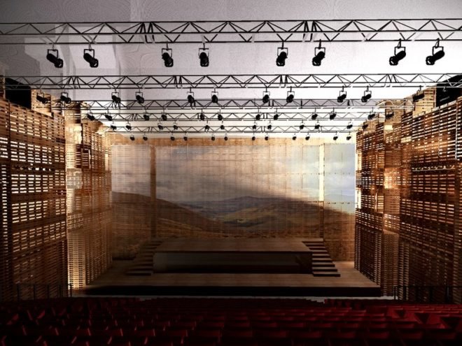 l'opera palette, pallet opera, jacques plante, quebec city, opera theater, shipping pallets, green architecture