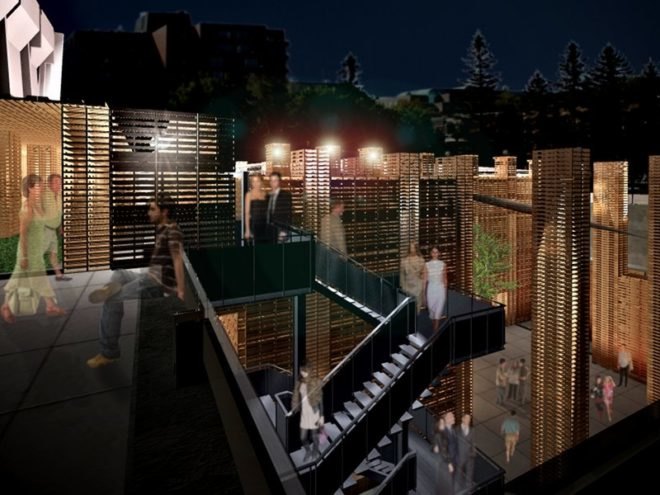 l'opera palette, pallet opera, jacques plante, quebec city, opera theater, shipping pallets, green architecture