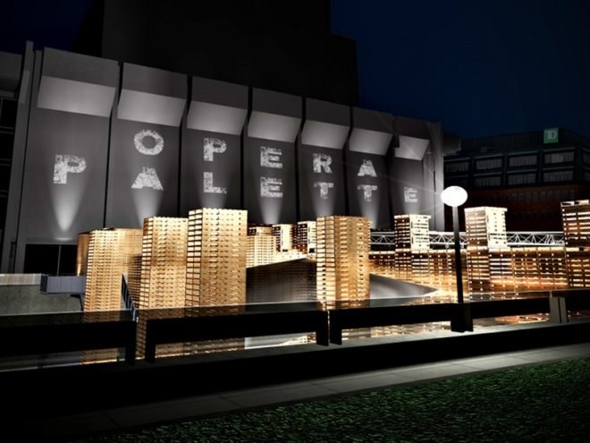 l'opera palette, pallet opera, jacques plante, quebec city, opera theater, shipping pallets, green architecture