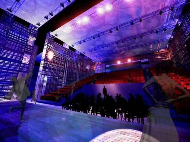 l'opera palette, pallet opera, jacques plante, quebec city, opera theater, shipping pallets, green architecture