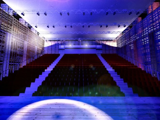 l'opera palette, pallet opera, jacques plante, quebec city, opera theater, shipping pallets, green architecture