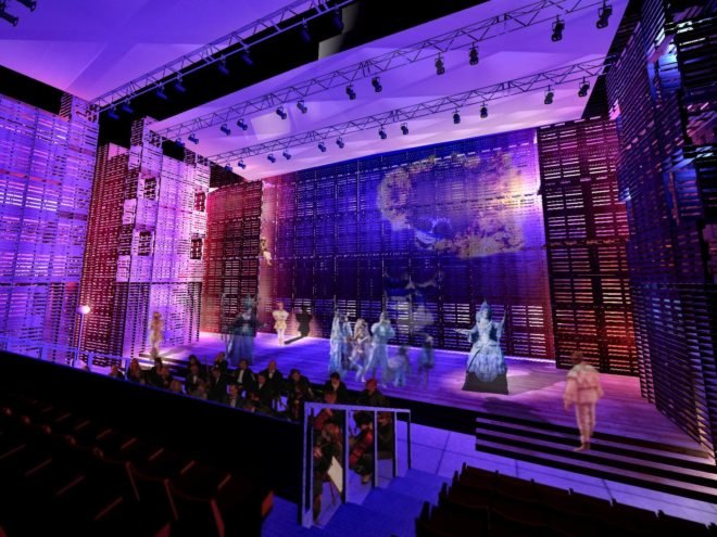 l'opera palette, pallet opera, jacques plante, quebec city, opera theater, shipping pallets, green architecture