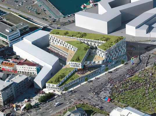 landsbanki headquarters, work ac, green roof, sustainable architecture, green building, reykjavik