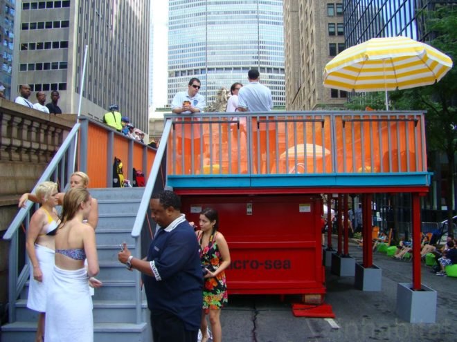 + pool, dumpster, dumpster pools, green design, new york city, Recycled Materials, sustainable design, community pools, community spaces, dumpster pool, guerrilla installations, Macro Sea, New York summer activities, New York., public pools, public spaces, adaptive reuse, Brooklyn, dumpster, dumpster pool, Macrosea, reuse, swimming pool