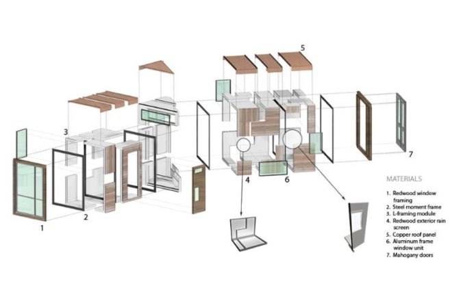 p.a.a.v, prefab office, student project, prefab construction, recycled materials, aia award