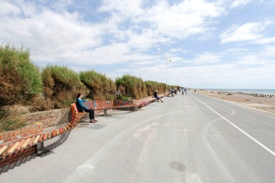 the longest bench, bench, uk, littlehampton, studio weave, reclaimed wood