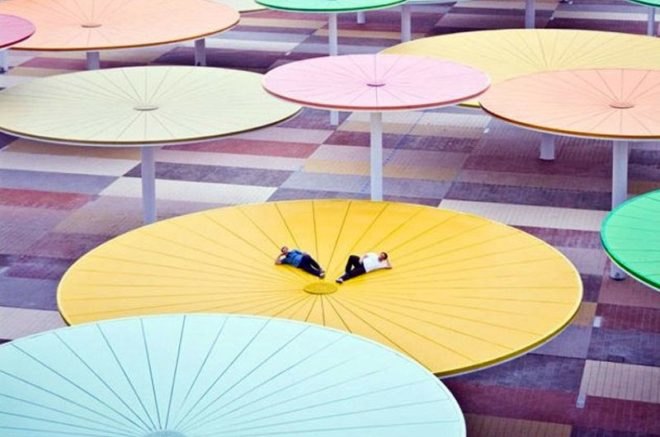 Spain, Cordoba, ParedesPino Arquitectos, Centro Abierto de Actividades Ciudadanas (CAAC), umbrellas, sun shades, solar umbrellas, public spaces, urban development, urban revitalization, public playgrounds, local markets spain