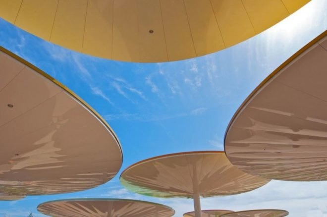 Spain, Cordoba, ParedesPino Arquitectos, Centro Abierto de Actividades Ciudadanas (CAAC), umbrellas, sun shades, solar umbrellas, public spaces, urban development, urban revitalization, public playgrounds, local markets spain