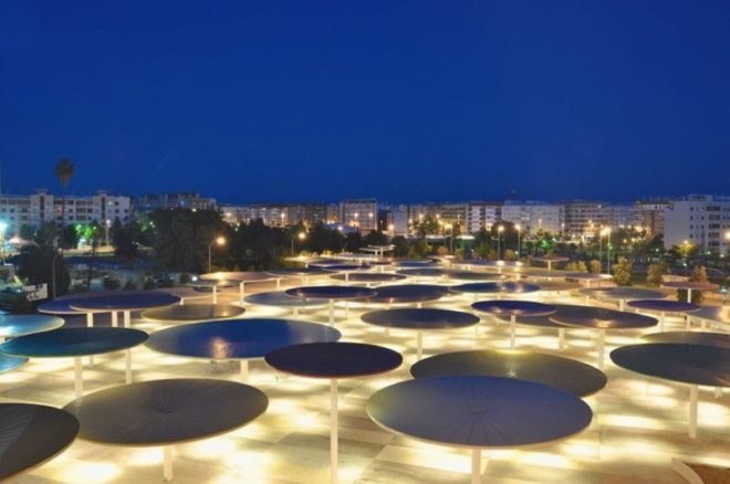 Spain, Cordoba, ParedesPino Arquitectos, Centro Abierto de Actividades Ciudadanas (CAAC), umbrellas, sun shades, solar umbrellas, public spaces, urban development, urban revitalization, public playgrounds, local markets spain