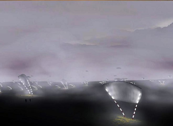 paisajes emergentes, kite power, kites, windbelt, land art generator initiative, renewable energy, abu dhabi, UAE, sustainable design
