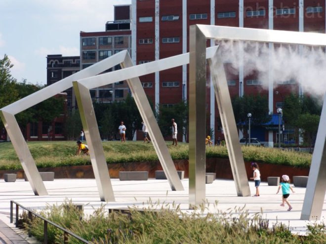 site design group, misting, park 542, West loop park, greek town park, Chicgao Park, native grass, dog park, recycled tire, neighborhood renewal