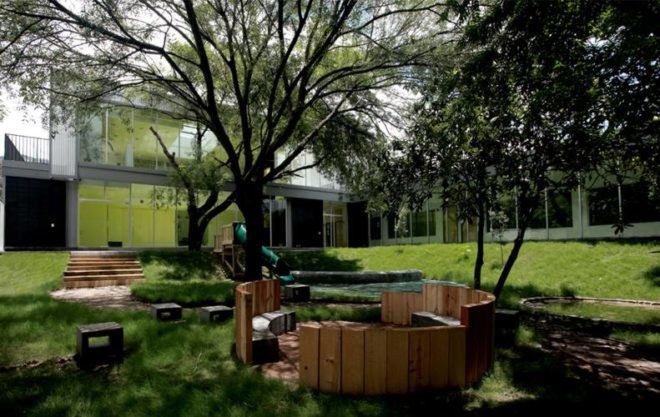 cool building, sustainable school design,,offset facade, Docet Institute, stación-ARquitectura Arquitectos, Mexico green building, Monetary green school,