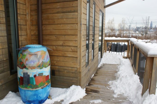 Rain barrel, chicago, water, collection, green roof, center for green technology, CCGT, Illinois, Cook County, Art, Painting, Solar Decathlon, eco , green, sustainable, design