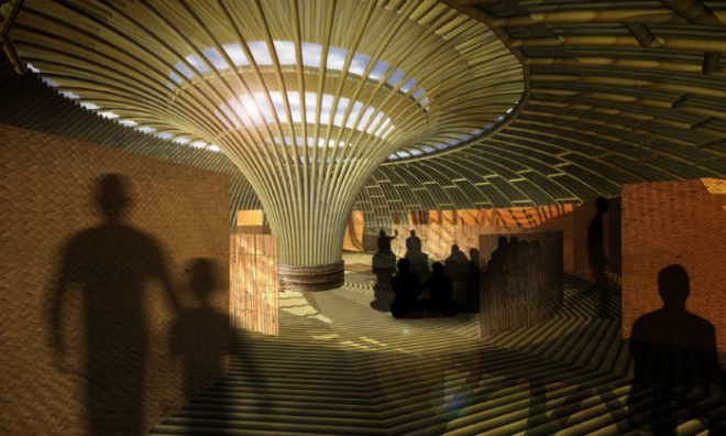 bamboo pavilion, communal shelter, rainwater colleciton, green design, sustainable architecture