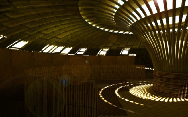 bamboo pavilion, communal shelter, rainwater colleciton, green design, sustainable architecture