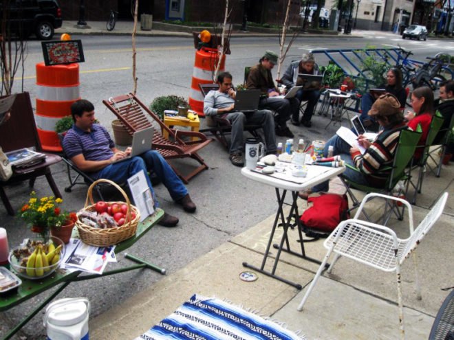 PARK(ing) Day, Ann Arbor, PARKing day, renegade parking space reclamation, urban renovation, urban design, reclaim the streets, green design, green urbanism, eco design, inhabitat