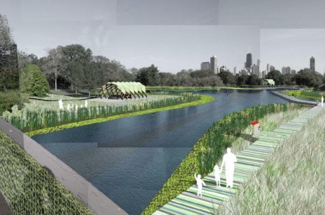 south pond pavilion, lincoln park zoo, studio gang architects, prefab pavilion, wetland rehabilitation, green design, sustainable architecture