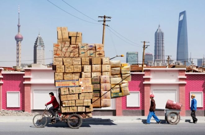 totems, alain delorme, bike transport, art, eco art, photography, shanghai, "made in china"