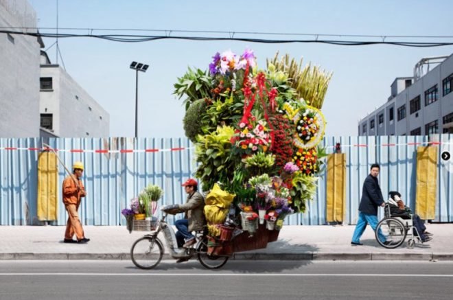 totems, alain delorme, bike transport, art, eco art, photography, shanghai, "made in china"