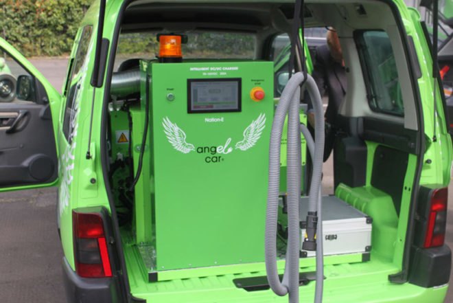 angel car, nation-e, angel car nation-e, mobile charging unit electric cars, angel car mobile charging unit, angel car electric car, electric car mobile charging