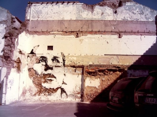 alexandre farto, street art, reverse graffiti, architectural sculpture, portrait series, art, green art, eco art,