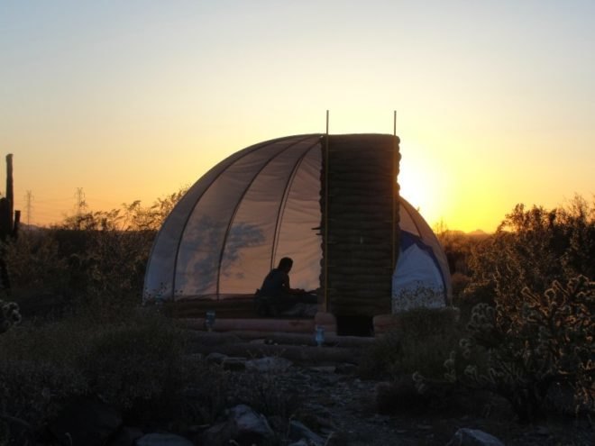 helixa shelter, maya ward-karet, desert shelter, taliesin, earthbag, green design, sustainable architecture