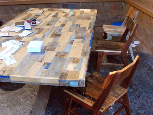 Designersblock, up-cycle, discarded, "reused material", "Hendzel & Hunt", "table and chairs", wood