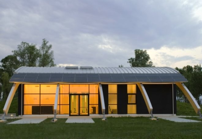 polins, marco acerbis, italy, auditorium, daylighting, solar power, casaclimate, green design, sustainable architecture