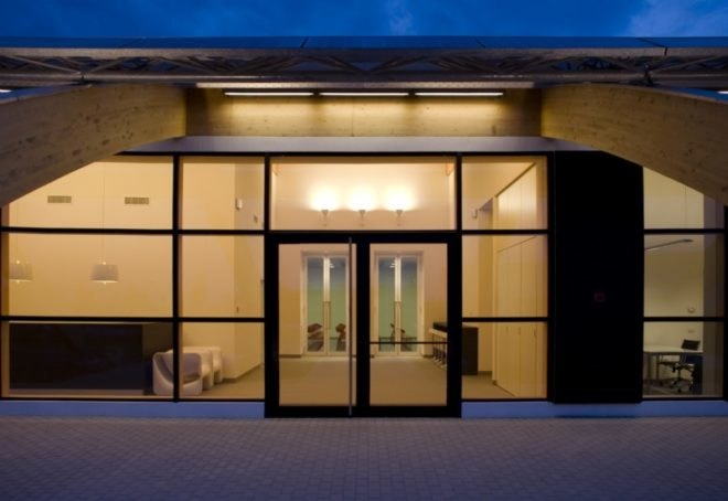 polins, marco acerbis, italy, auditorium, daylighting, solar power, casaclimate, green design, sustainable architecture