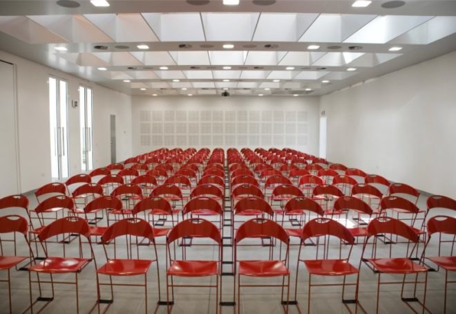 polins, marco acerbis, italy, auditorium, daylighting, solar power, casaclimate, green design, sustainable architecture