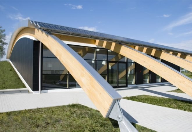 polins, marco acerbis, italy, auditorium, daylighting, solar power, casaclimate, green design, sustainable architecture