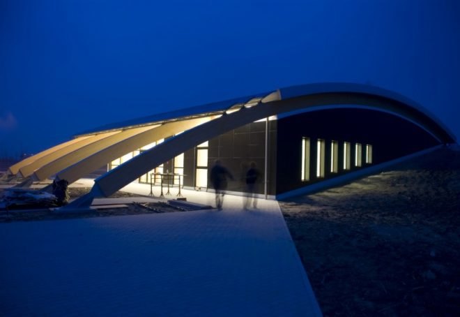 polins, marco acerbis, italy, auditorium, daylighting, solar power, casaclimate, green design, sustainable architecture