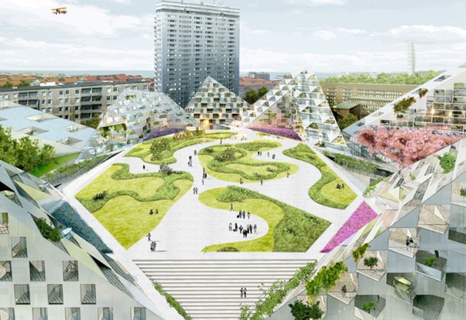 big architects, big, sweden, malmo, the world village of women's sports, green roofs, eco architecture, green architecture, sustainable architecture, green design