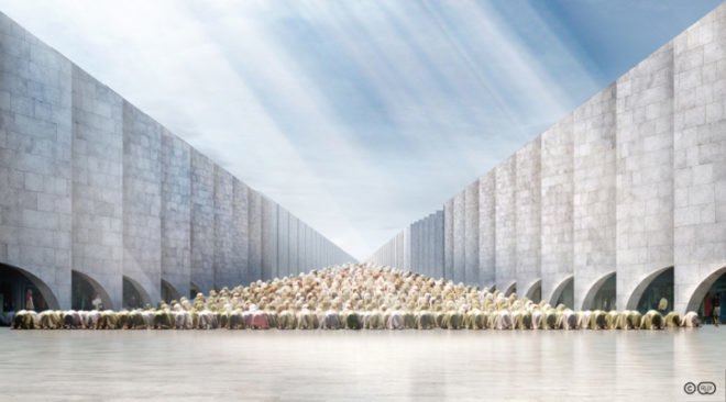 vanishing mosque, rux design, uae, open air mosque, public plaza, green design, sustainable architecture