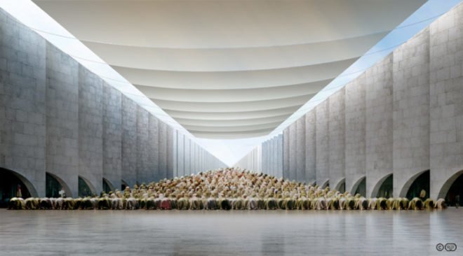 vanishing mosque, rux design, uae, open air mosque, public plaza, green design, sustainable architecture