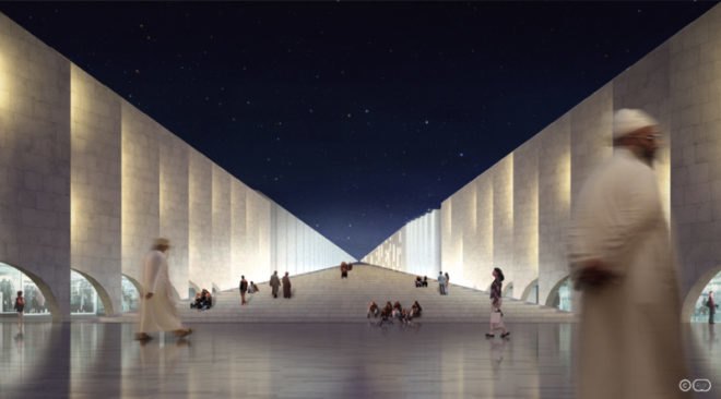 vanishing mosque, rux design, uae, open air mosque, public plaza, green design, sustainable architecture