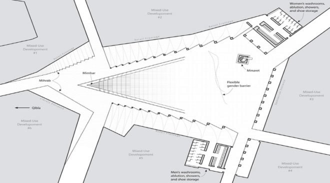 vanishing mosque, rux design, uae, open air mosque, public plaza, green design, sustainable architecture