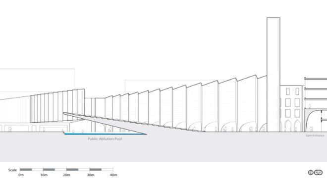 vanishing mosque, rux design, uae, open air mosque, public plaza, green design, sustainable architecture