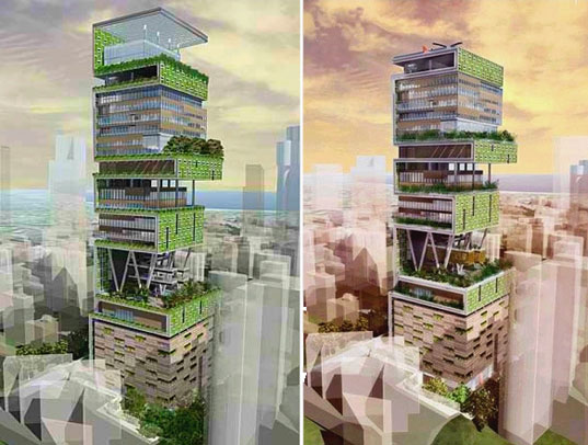 antilia house, fake green houses, greenwashing, greenwashed architecture, green washing, perkins + will, mumbai, india, Hirsch Bedner Associates, world's largest residence, world's largest family home, world's largest house