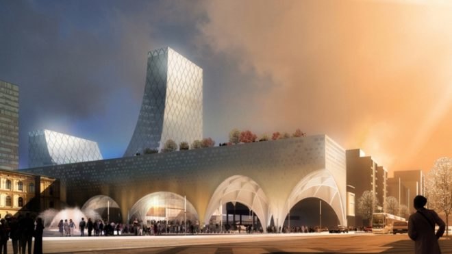 green roof, public rooftop park, downtown revitalization, Space Group, Oslo Norway Building