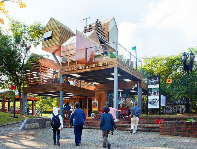 raumlaborkorea, anyang, korea, treehouse, green space, public garden, green architecture, eco architecture, sustainable architecture, vertical village, openhouse, vertical farm, tree house