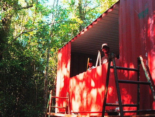 shipping container, rainforest, research center, rain forest, container home, prefabricated housing, hurricane, australia, cyclone larry, earth science australia