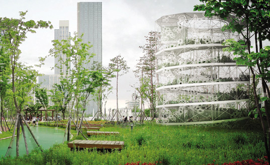 spiral garden, mesh, greenhouse, eco architecture, designboom, benet and saida dalmau, anna julibert, carmen vilar, green architecture, sustainable architecture, green design, eco design, gardening, vertical garden