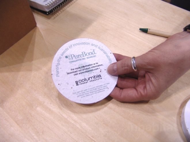 Purebond, Columbia foerstry products, best greenbuild booth,,biomimicry, biomimicry glue, green material, fsc plywood, Greenbuild 2010,