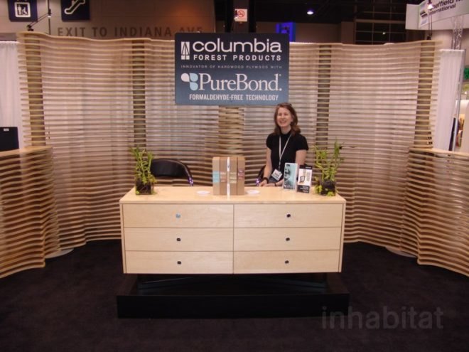 Purebond, Columbia foerstry products, best greenbuild booth,,biomimicry, biomimicry glue, green material, fsc plywood, Greenbuild 2010,
