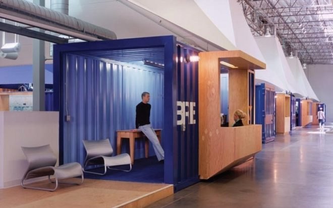 pallotta teamworks, clive wilkinson architects, shipping containers, shipping container office, green design, sustainable architecture